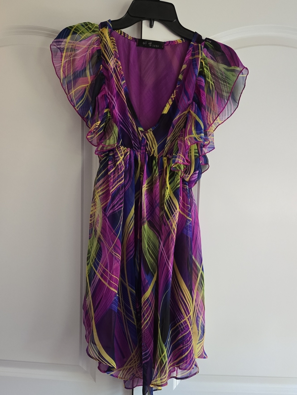 Chiffon V-Neck Ruffled Dress in Purple by Unknown